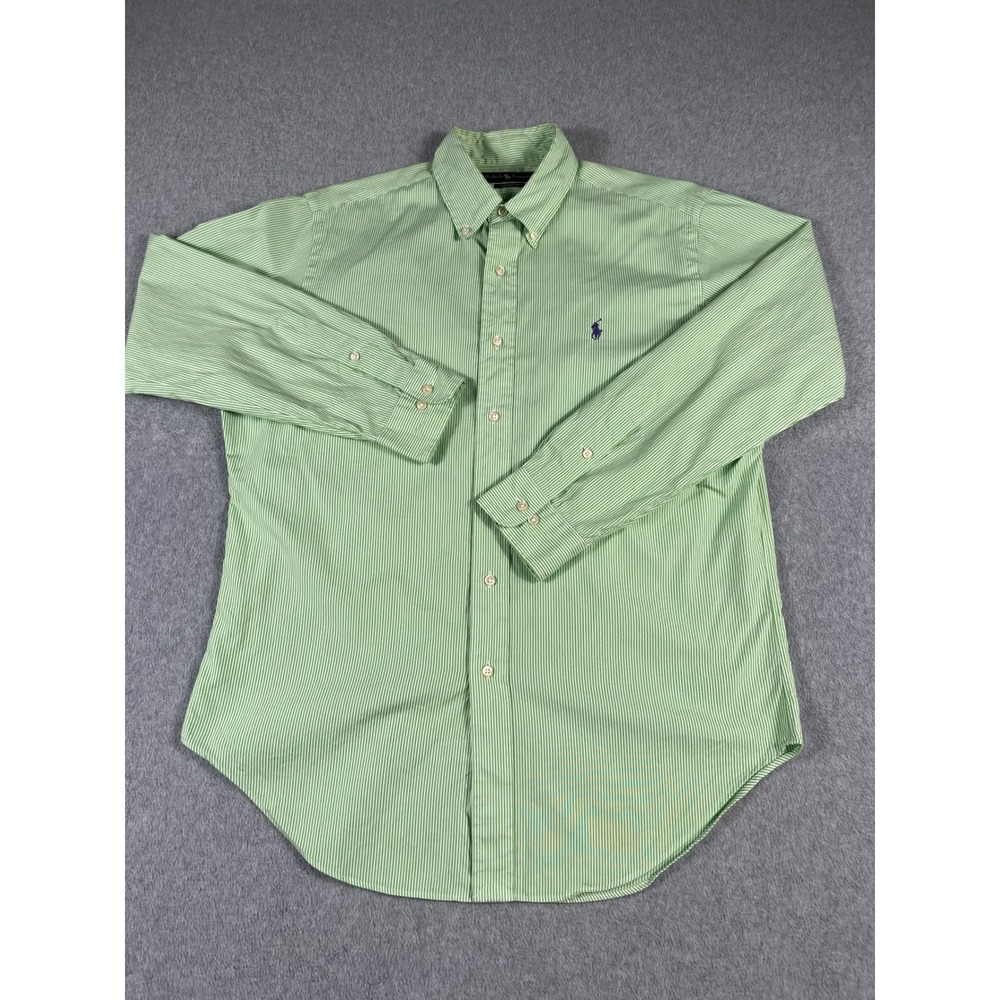 Ralph Lauren Mens Classic Fit Striped Button Down Shirt Green White 15.5 32/33